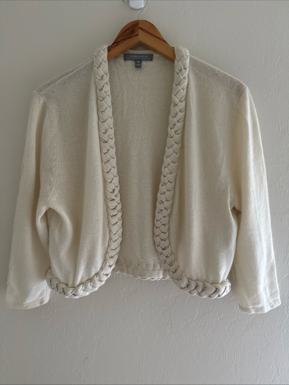 Neiman Marcus Cashmere Collection Cream Cropped Open Cardigan Sweater XL